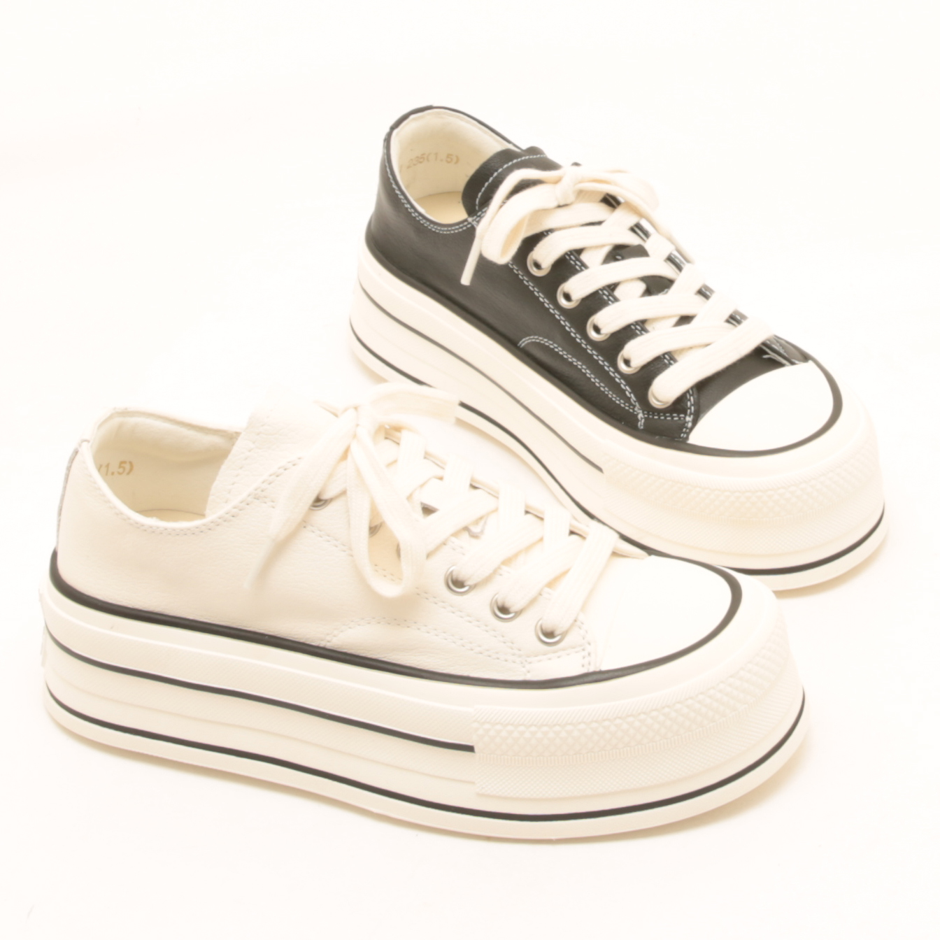 7047春夏新款真皮女鞋时尚百搭厚底小白鞋系带休闲运动饼干板鞋