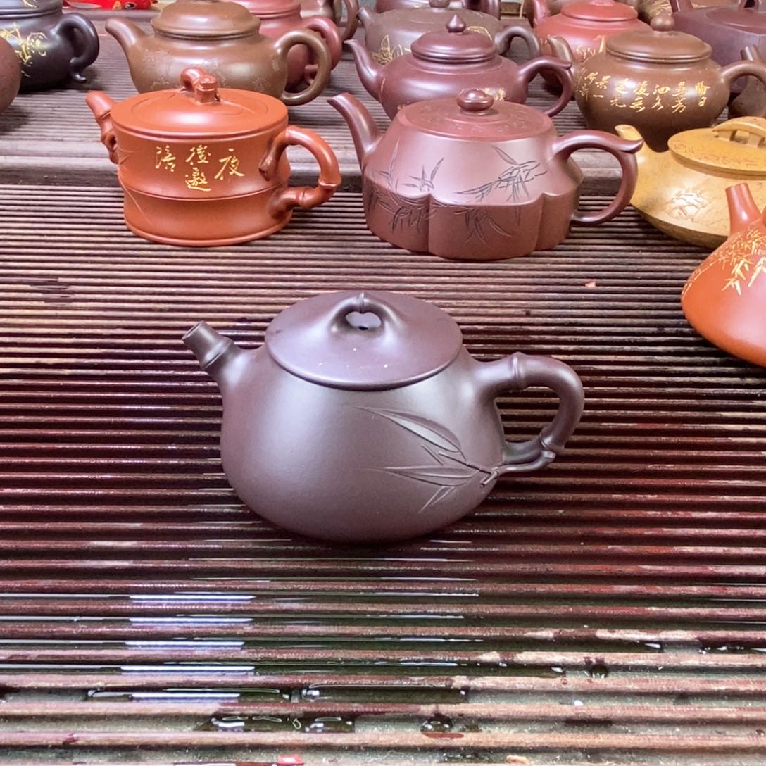 紫砂茶壶白11 竹石瓢 老紫泥