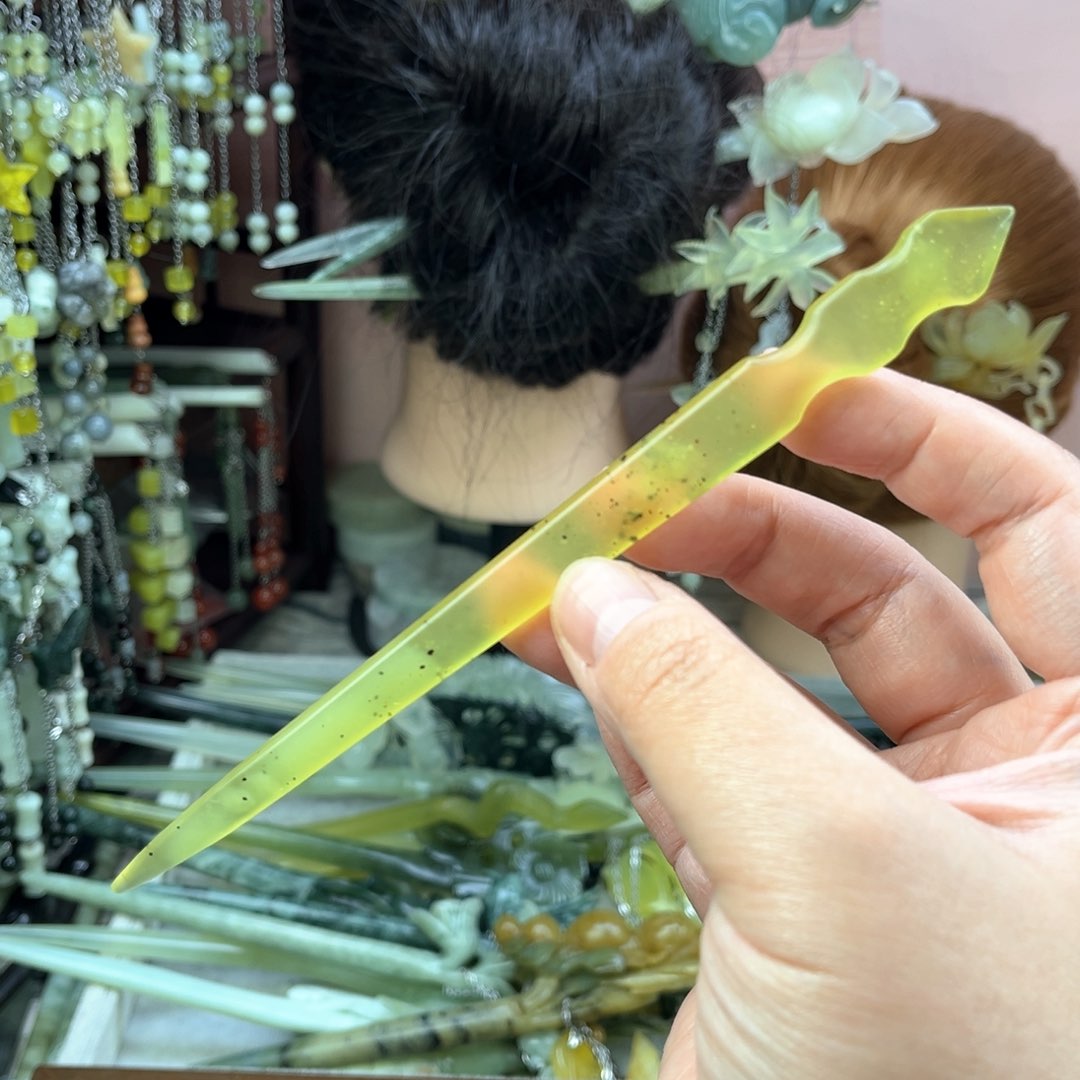 蛇纹石玉发饰未镶嵌长度16.5厘米左右