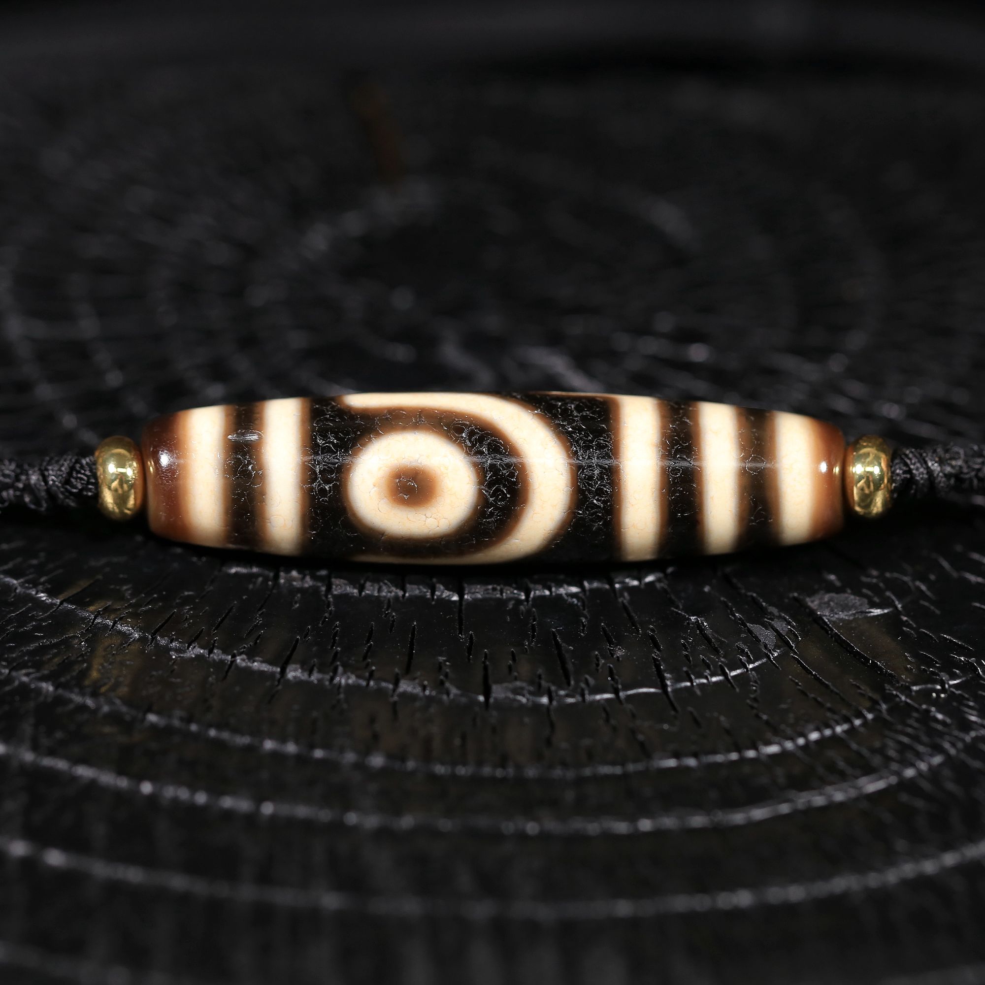 甜珠阁【上肯】如意二眼一代老台湾手工牙黄复古精品天珠锁骨情侣款