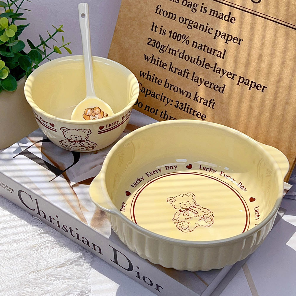 高颜值陶瓷双耳碗甜品碗家用饭碗汤碗可爱少女心大容量