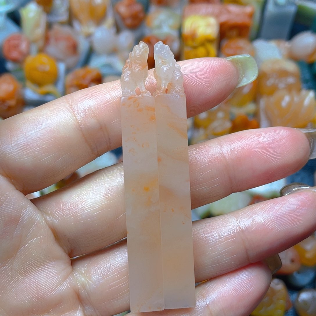 青田石印石牙签对章
