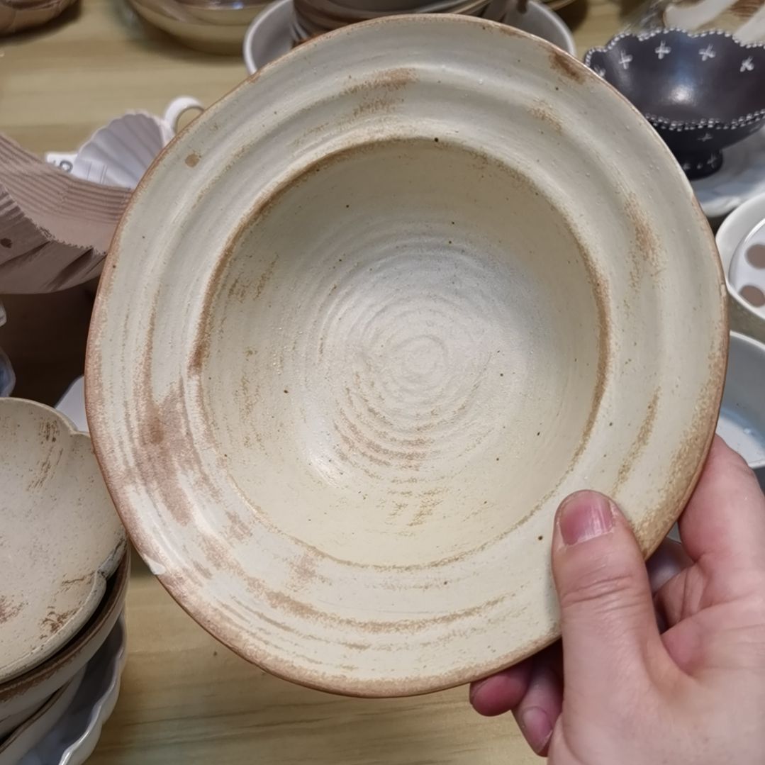 瓷片微瑕粗陶草帽深盘两个一组