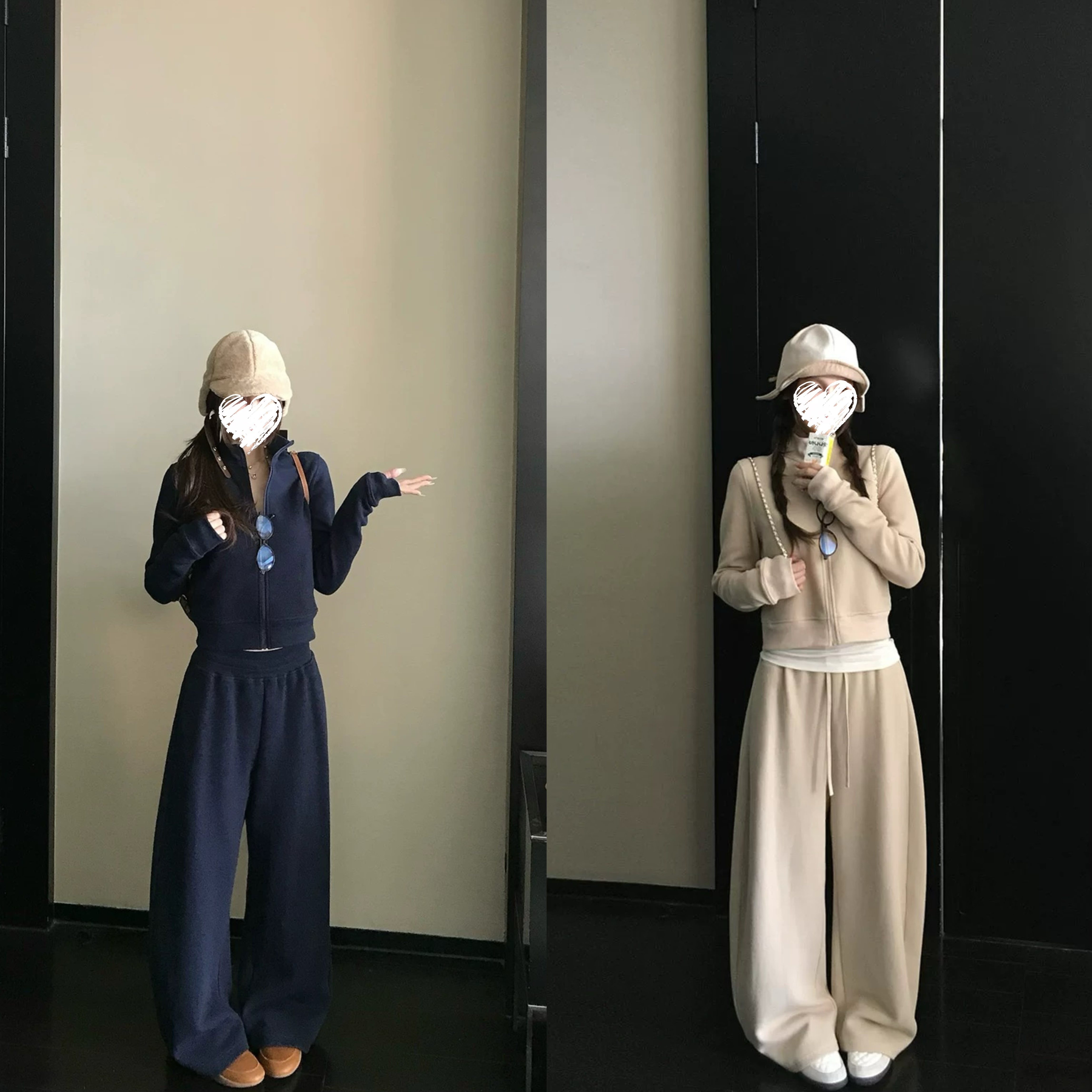 【加绒加厚】重磅加绒华夫格老钱立领卫衣+宽松宽腿裤两件套  60031