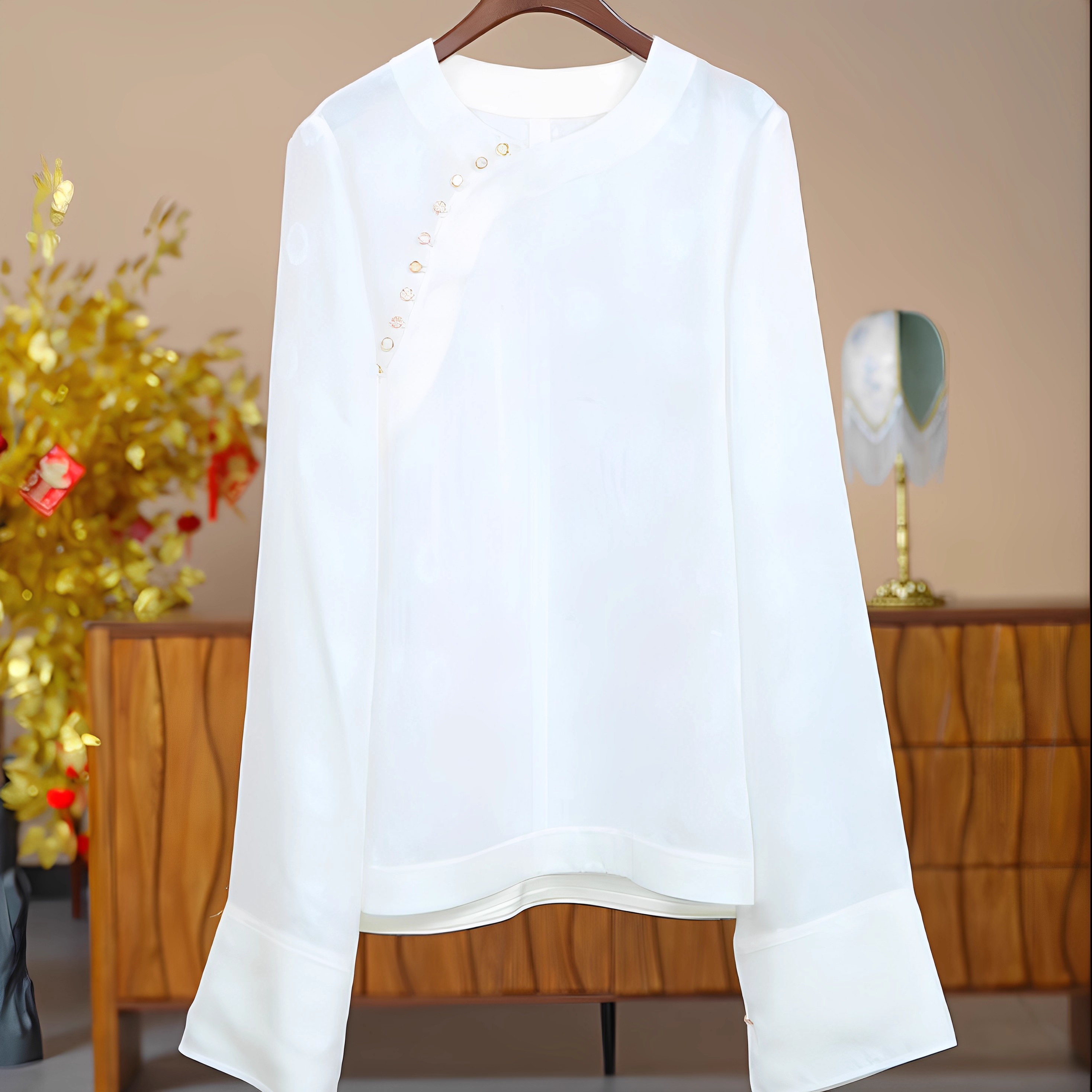 华裳格【缠枝莲】新中式彩金四经绞罗圆领长袖气质国风上衣HS1684