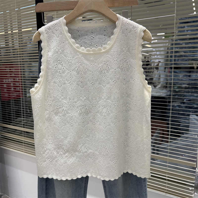 【无袖镂空背心】提花仿蕾丝针织轻薄春夏马甲针织衫背心上衣女