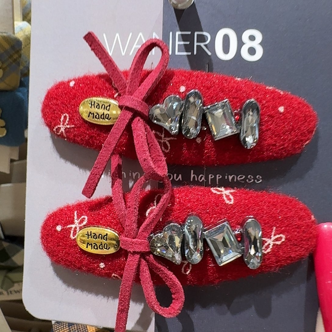 布艺非金属红色蝴蝶结拜拜椭圆