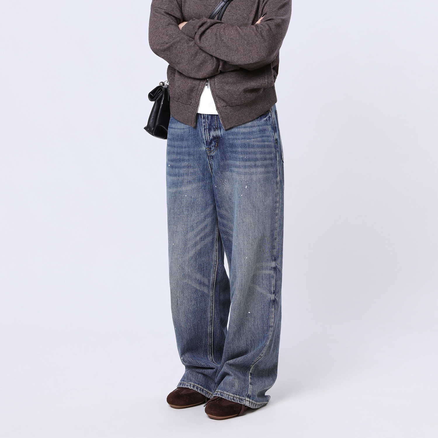【松弛3.0】高级感泼墨阔腿牛仔裤水洗做旧复古显瘦设计小众衣服