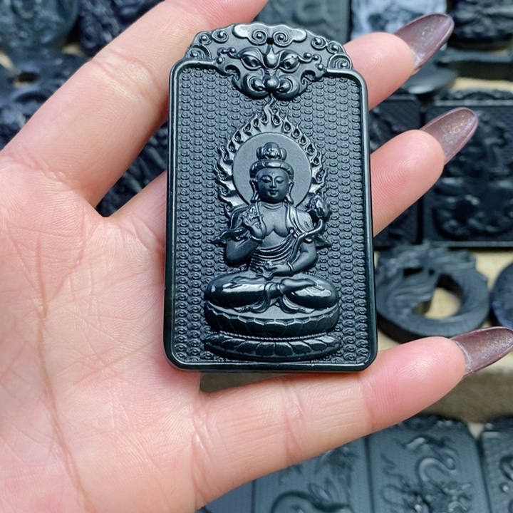 和田玉（青玉）颈饰未镶嵌挣****条双面雕刻