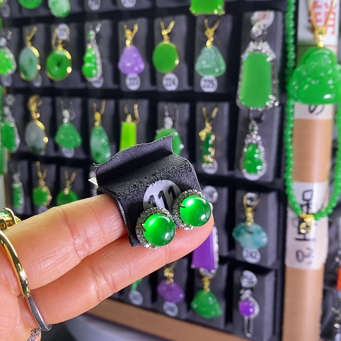 银S925镶嵌翡翠耳饰111