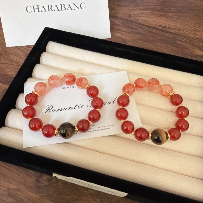 X2382红玛瑙金虎眼红胶花手链高端轻奢手串多样性发一