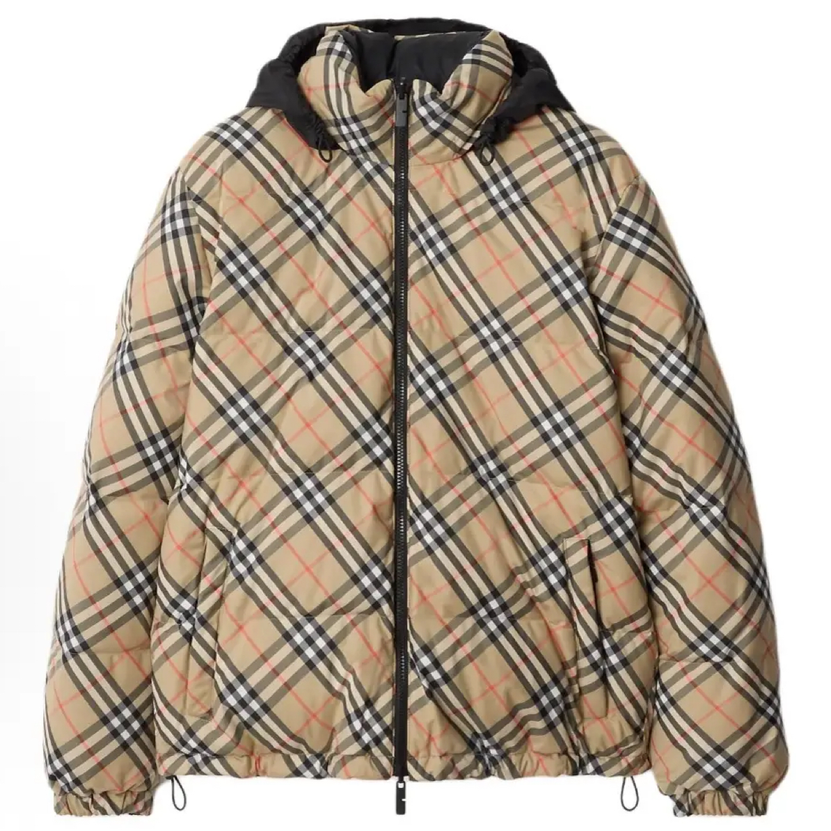 未使用 BURBERRY/博柏利 男士格纹拼黑色袖臂椭圆标双面羽绒服