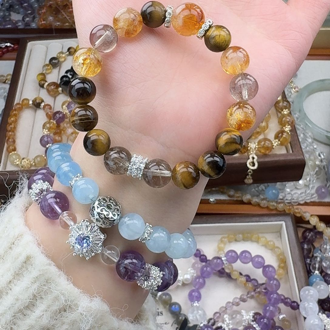 烟晶手链银S925镶嵌好