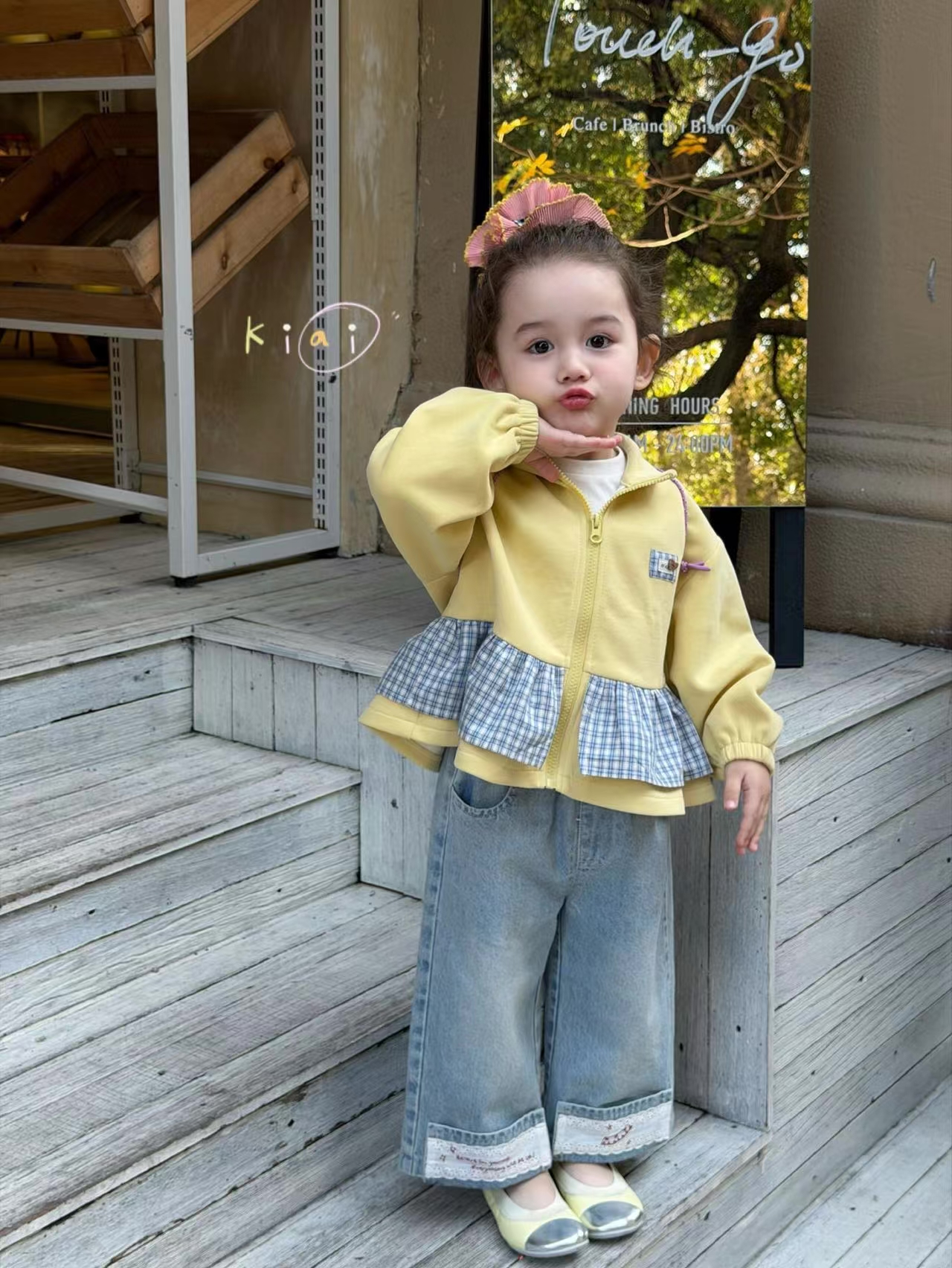 女童白色上衣蓝色牛仔裤黄色外套（kiai-1029+1052+1003-春C）汉服