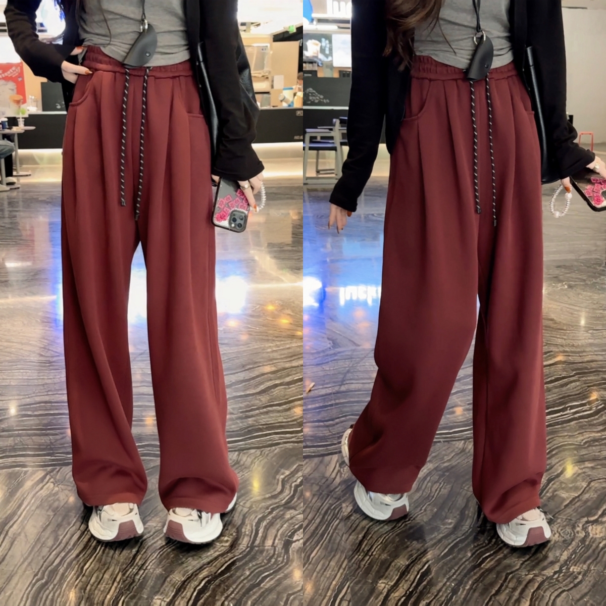 【晓溪服饰】2024秋季慵懒风休闲裤女宽松显瘦纯色垂感拖地裤657