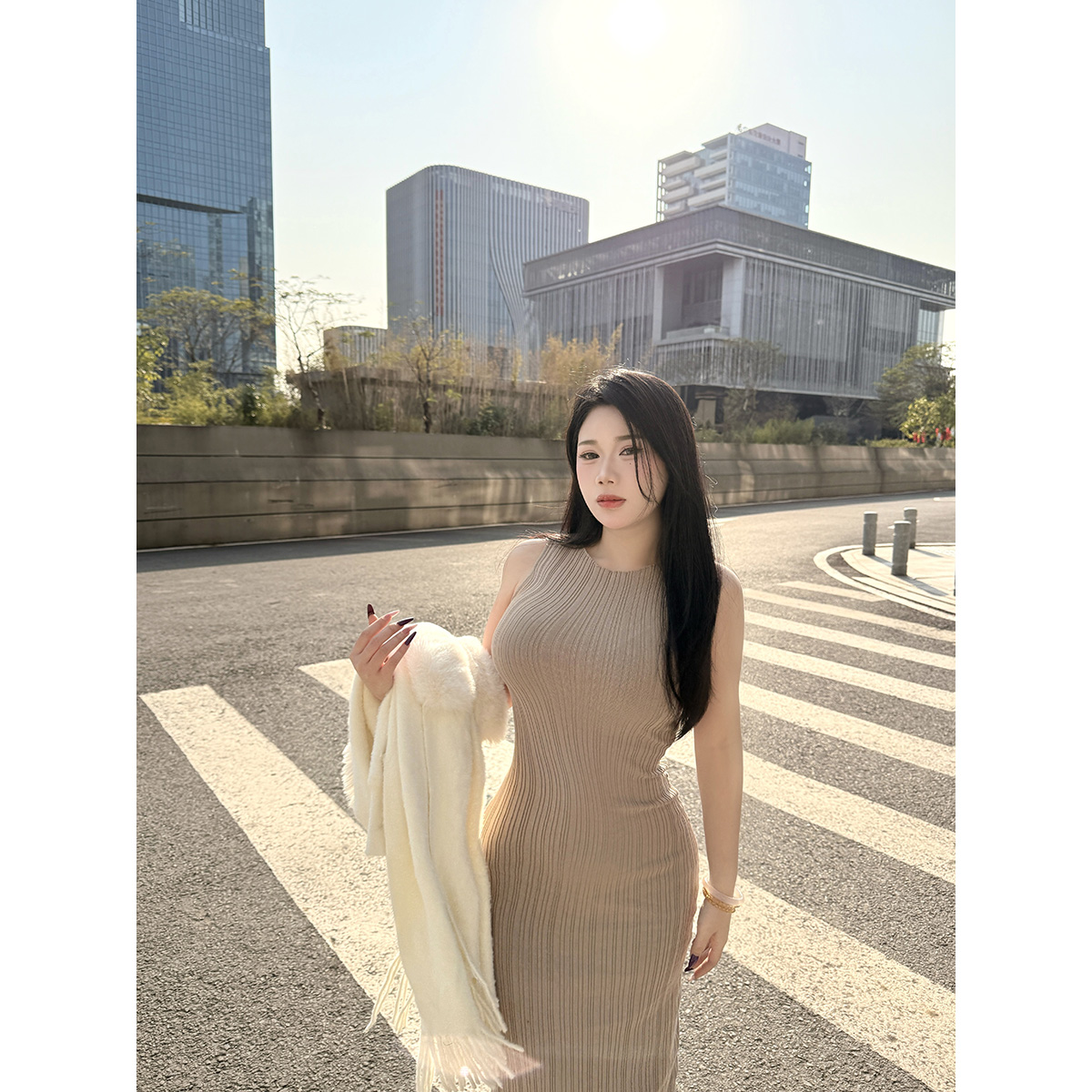 醉月衫【满分松弛】微胖mm气质女神秋冬内搭收腰镂空针织衫连衣裙