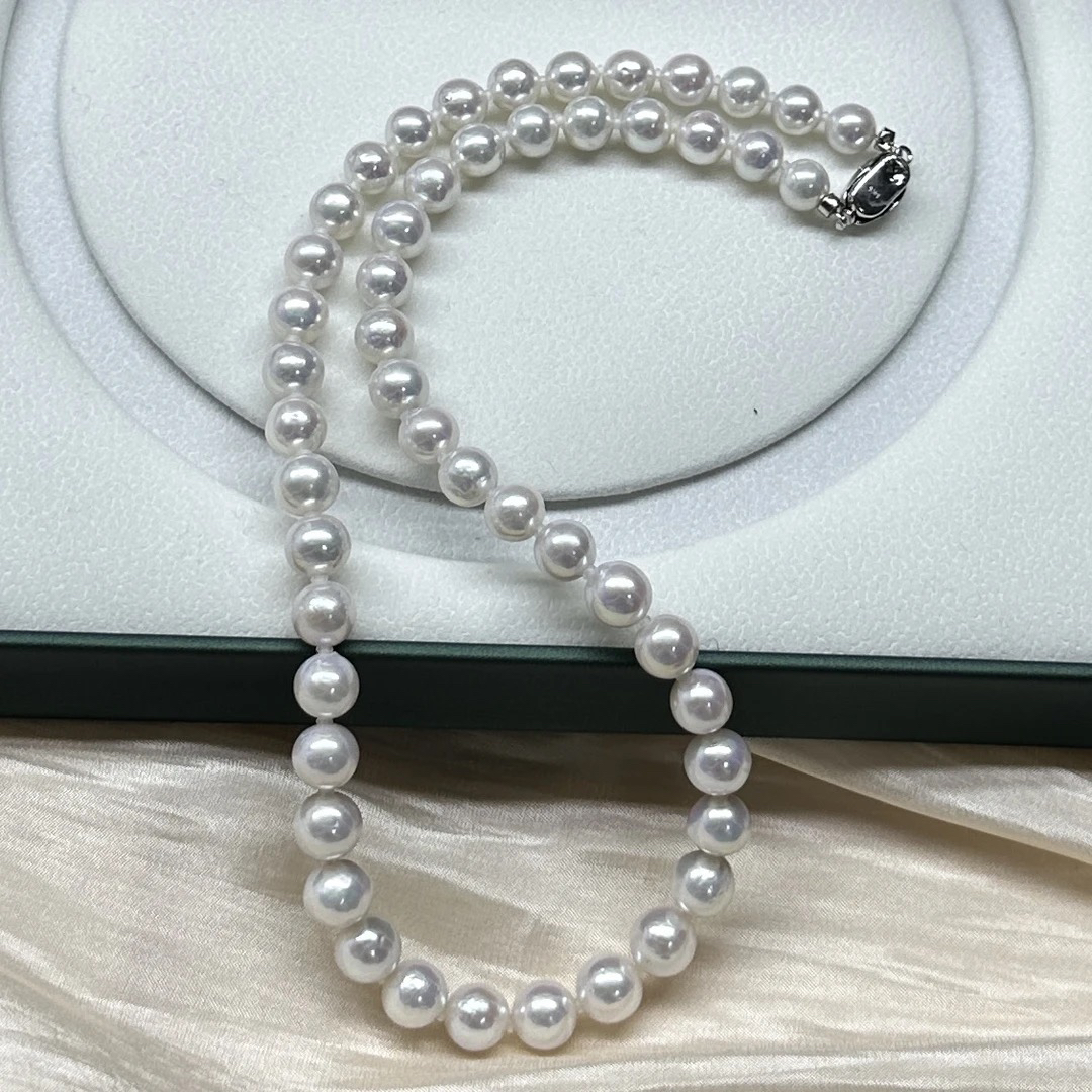 天然淡水珍珠项链/7.5-8.5mm/正圆/钻光