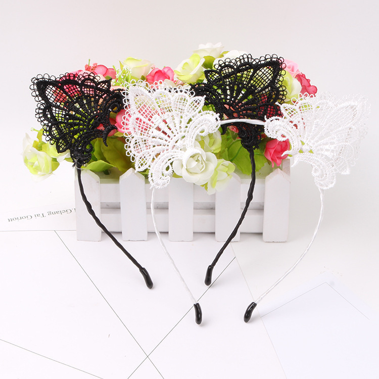 可爱蕾丝猫耳朵发箍蕾丝花边猫耳朵发饰头箍猫女饰品圣诞派对发卡