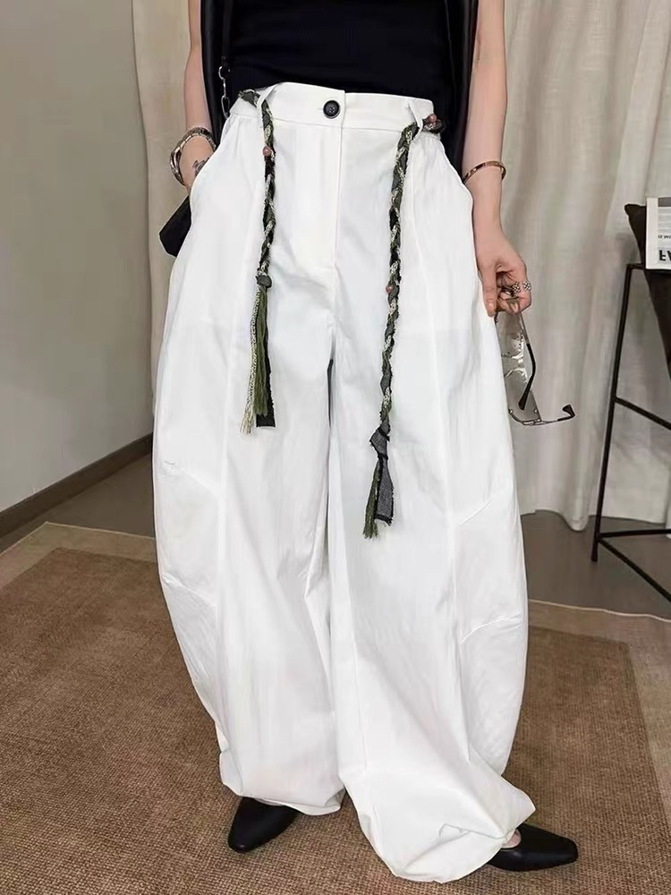 早秋新款高腰百搭弯刀裤女宽松显瘦垂感拖地工装休闲长裤31030