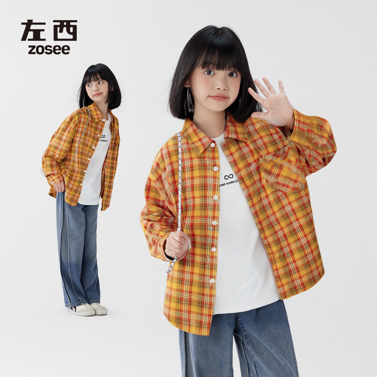 左西童装女童格子衬衫长袖儿童女复古超好看2025新款薄外套女大童