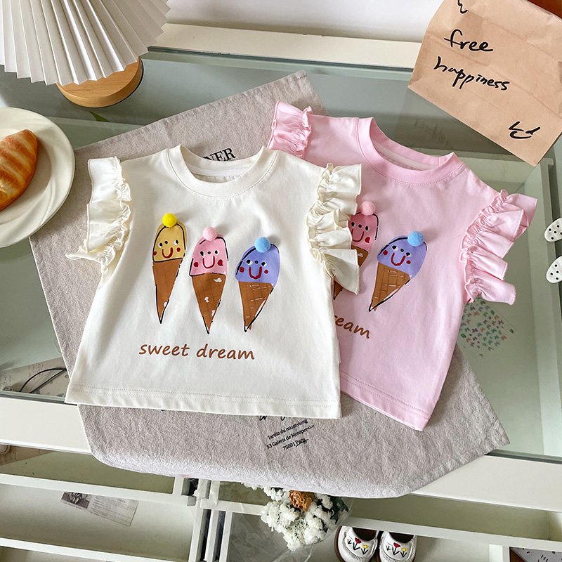 【橘止皮】XY251362夏季新款儿童T恤女童冰淇淋打底衫女宝短袖夏款