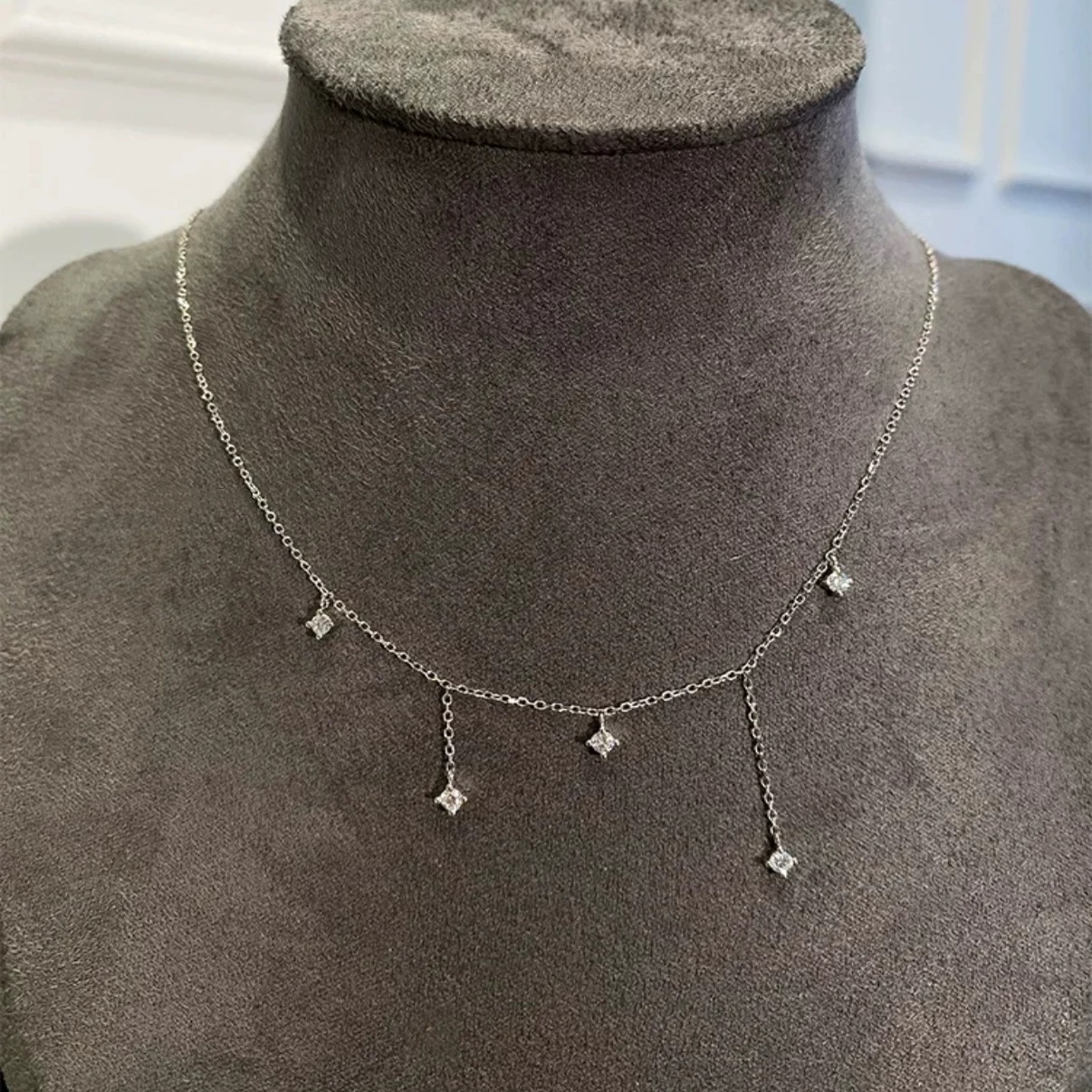 坠链均925银合成锆石 韩版仙女满天星流苏项链清新百搭ins风5063