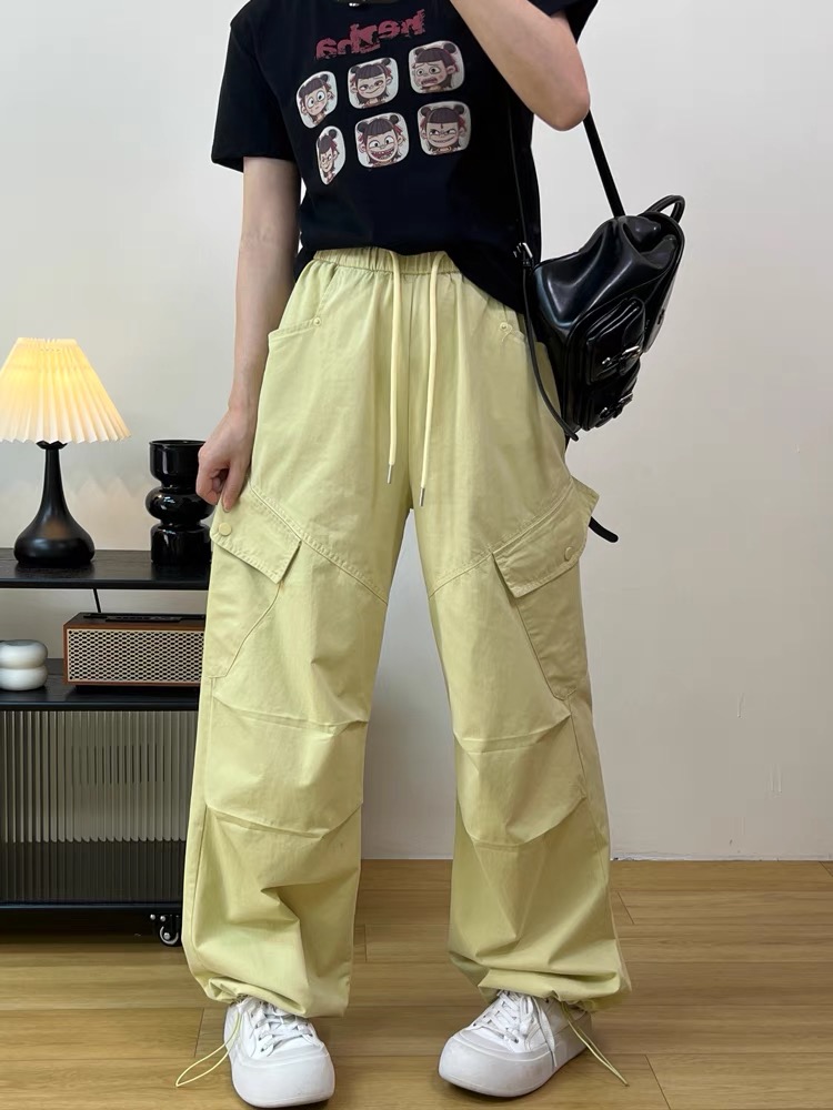 2025夏新款减龄松紧腰抽绳束脚薄料绵绵速干工装裤休闲裤女潮