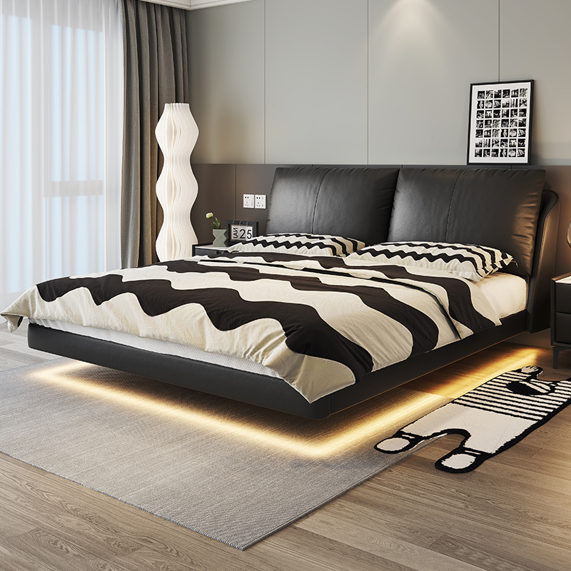 卡丽蒂小黑牛悬浮床卧室大床高端轻奢现代简约软包婚床黑色