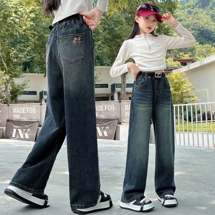 女大童牛仔裤春秋装2025新款韩版洋气休闲裤子女孩春季宽松阔腿裤