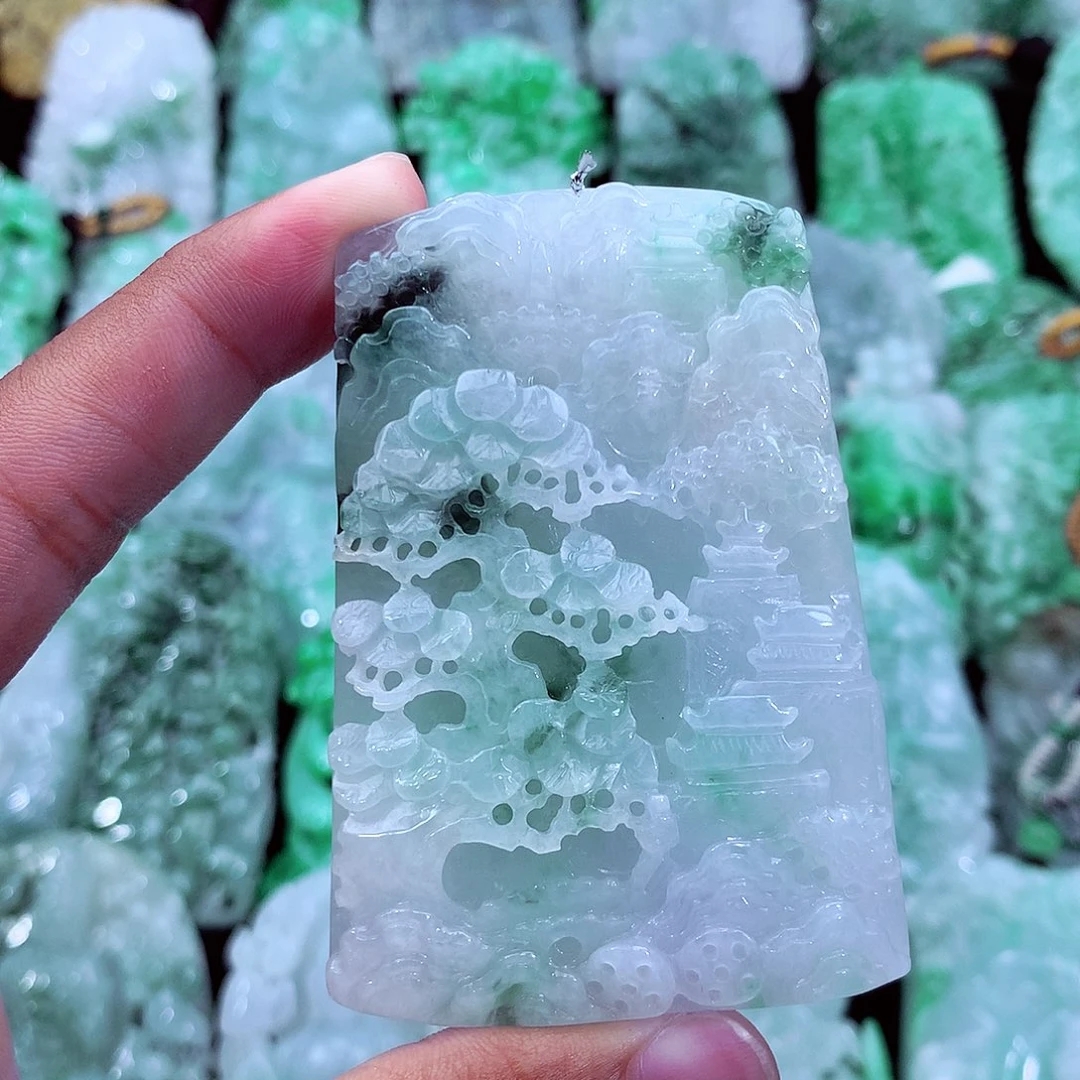 天然A货翡翠山水牌