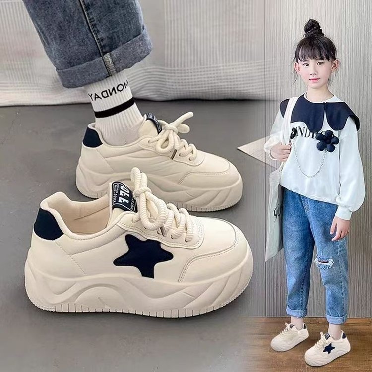 女童运动鞋2025秋新款儿童皮面防水面包鞋女孩轻便小白鞋潮