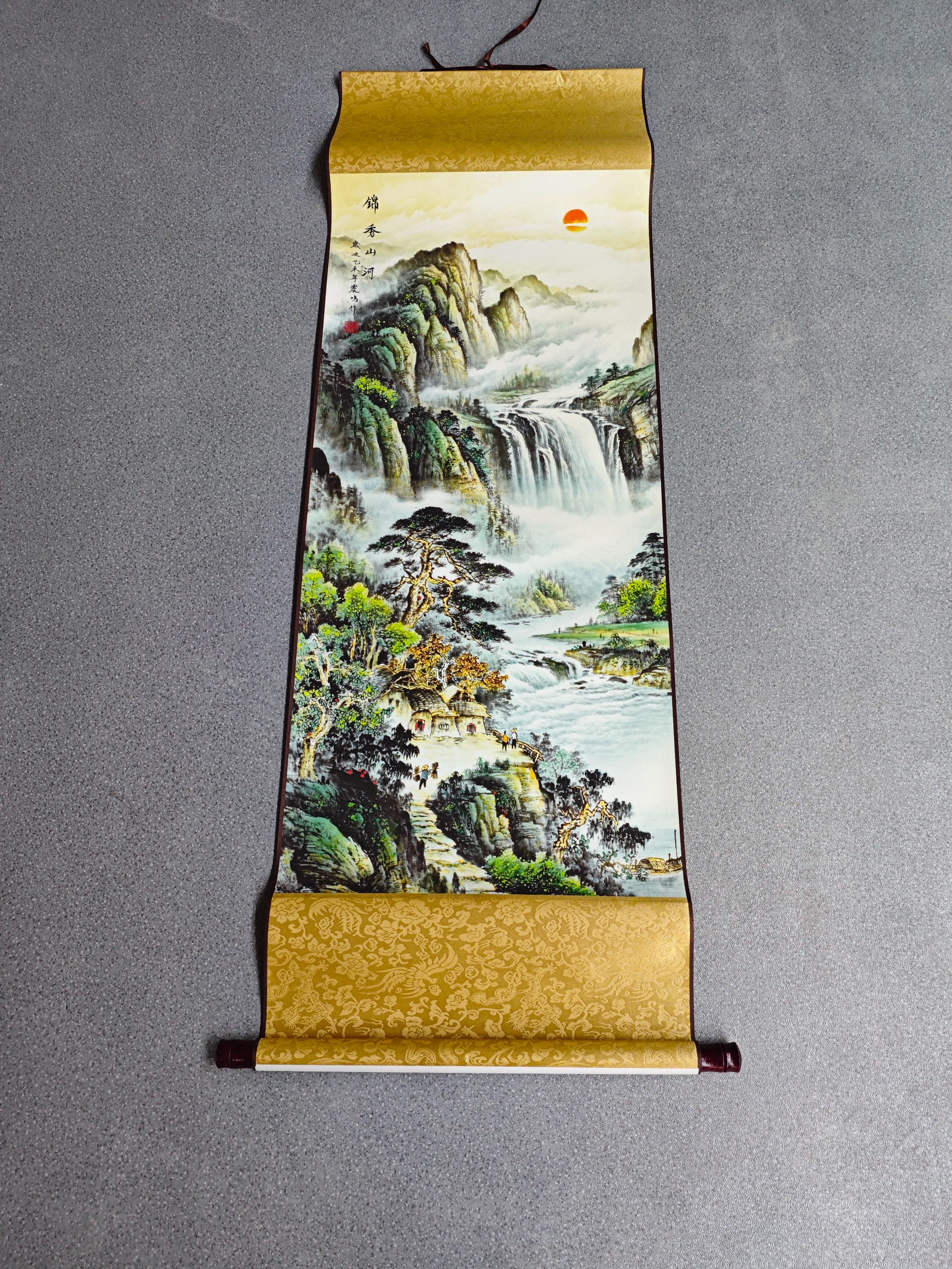 140*45（锦绣山河）客厅茶室办公室高精复原软装挂画手工装裱