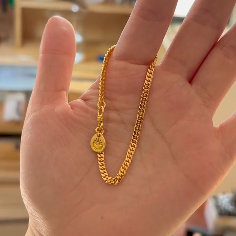 铜合金手链 8510复古金色链手链女吊坠金属元宝本命年饰品A260