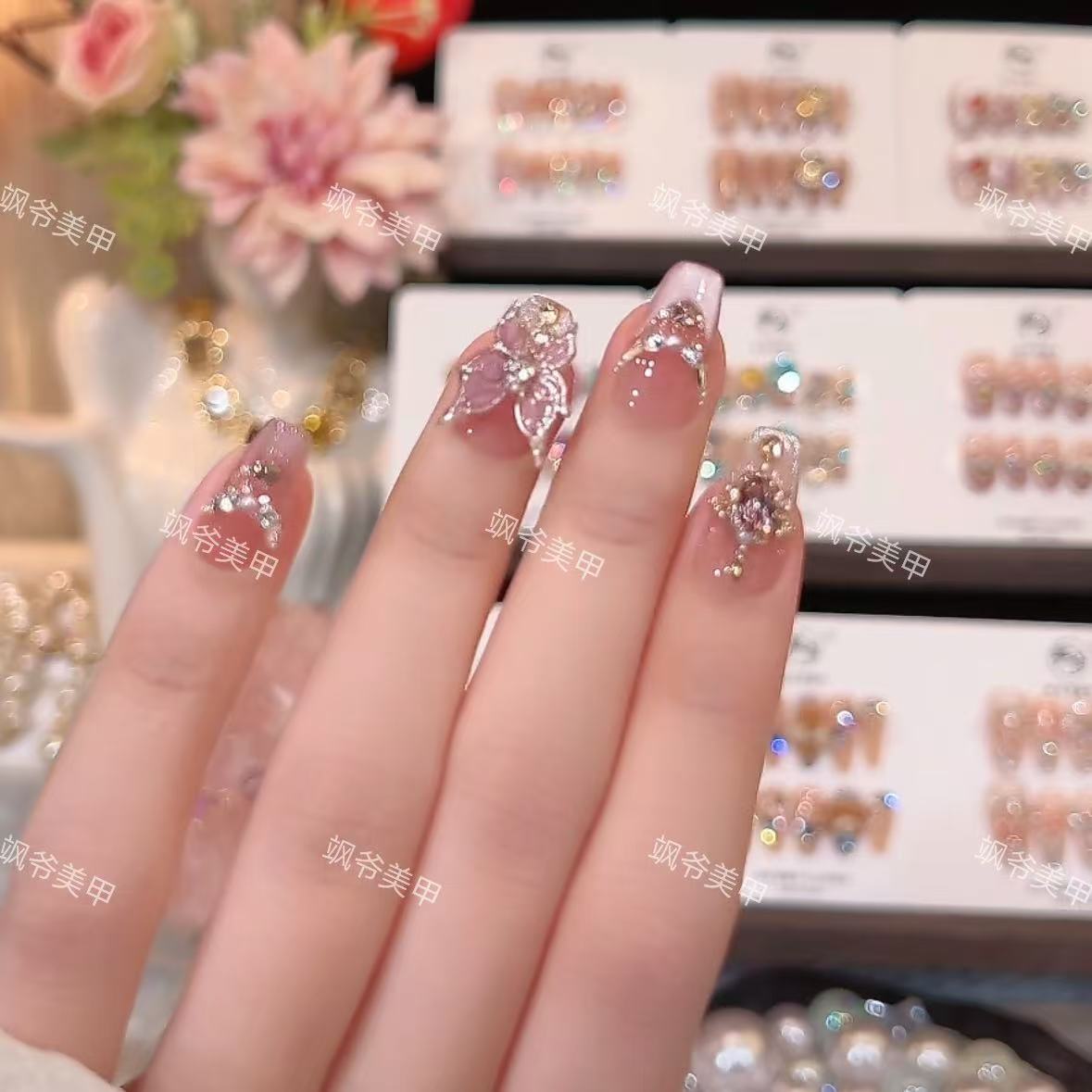 紫蝴蝶-SAYE飒爷手工美甲-可重复佩戴-掉钻包补-10片