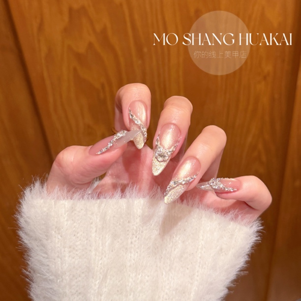 【星轨环绕】锆石拼钻链条猫眼爆闪气质百搭2081301纯手工穿戴甲