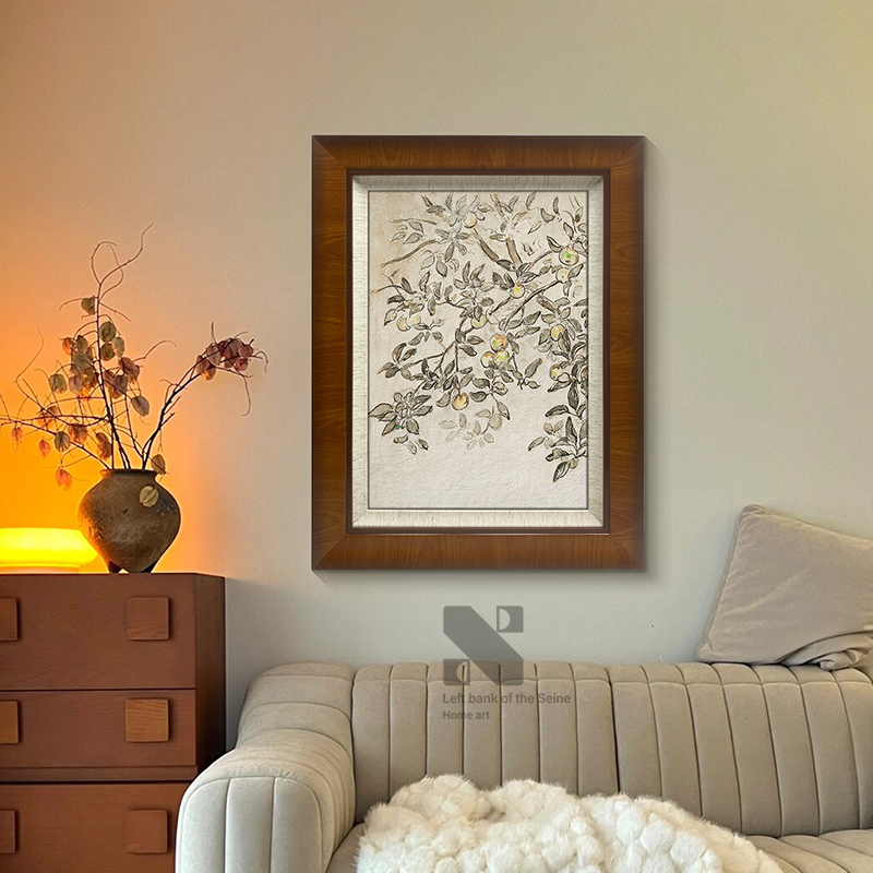 《平安果》中古风客厅装饰画法式复古餐厅挂画实木高级感玄关壁画