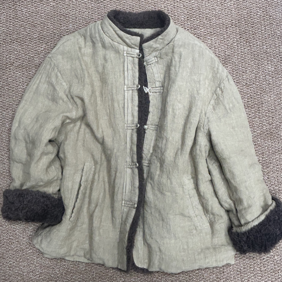 砂洗亚麻复古棉服～复古高级感满满哦