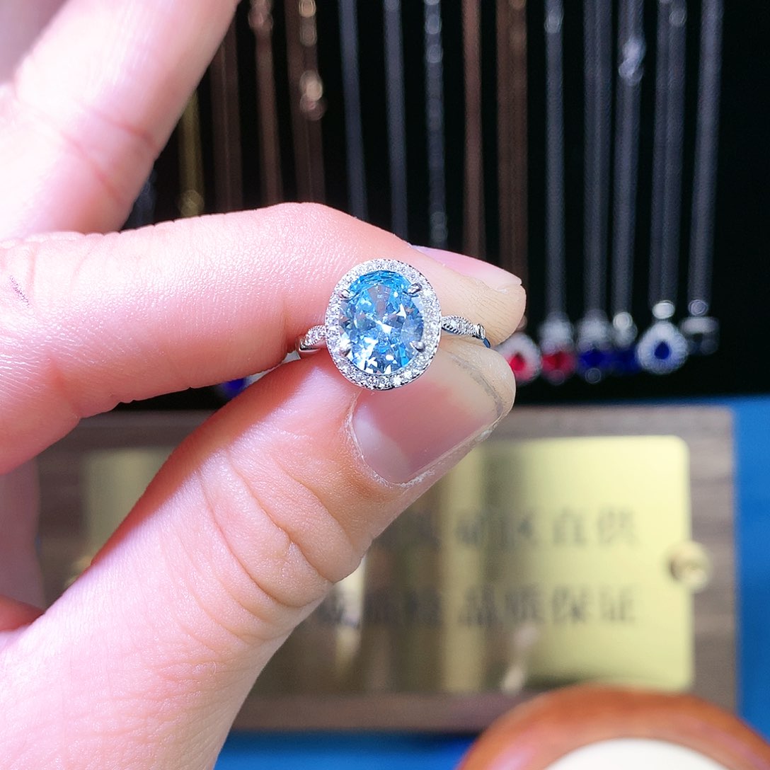 海蓝宝石戒圈银S925镶嵌