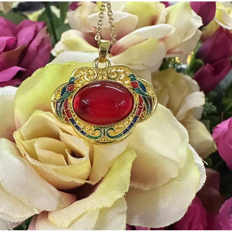 【聪聪珠宝】20700-豪镶石榴石蛋面如意吊坠