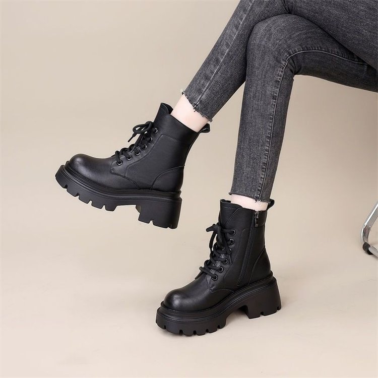 【万达撤柜】马丁靴女2025新款英伦风厚底增高小个子百搭短靴秋冬靴