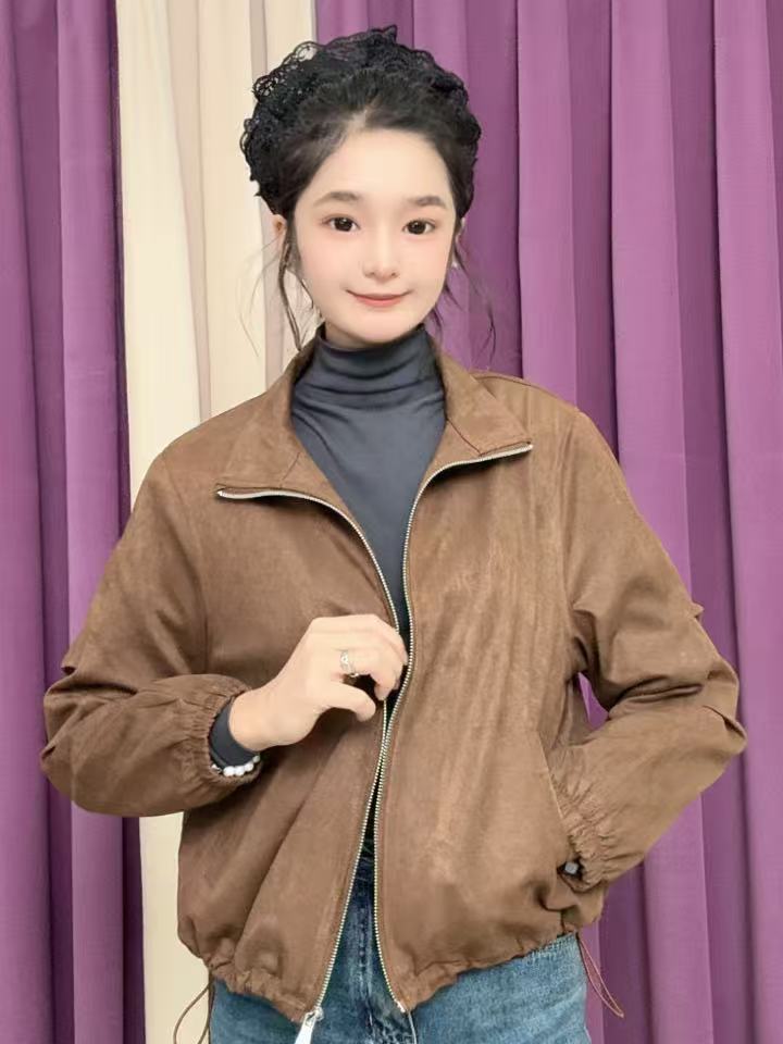 2025落肩袖立领厚款冬季宽松型牛皮绒短款ins时尚百搭503