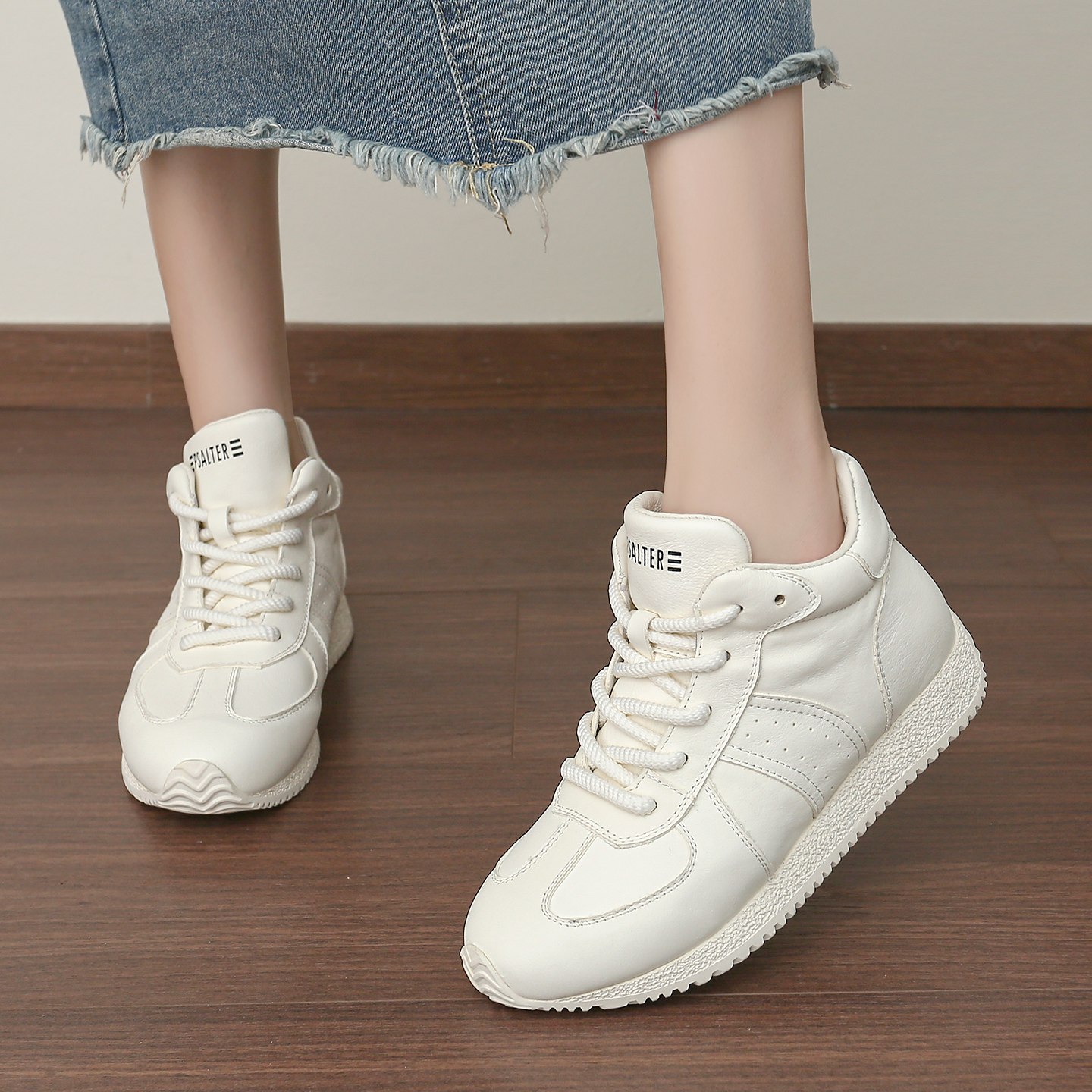 【内里羊皮】头层牛皮高帮阿甘鞋女百搭加绒保暖小白老爹鞋休闲鞋