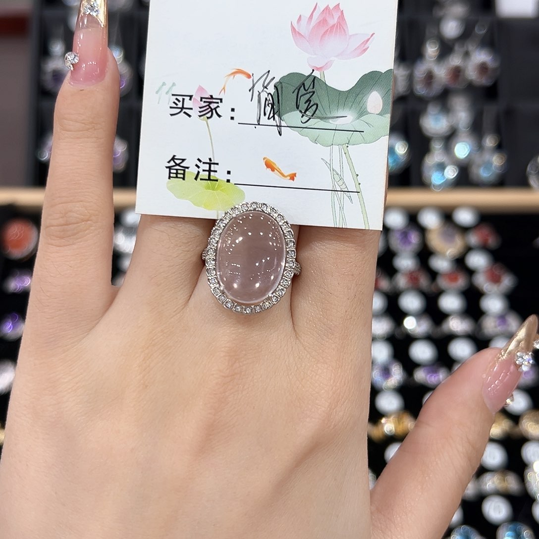 芙蓉石戒指银S925镶嵌戒指