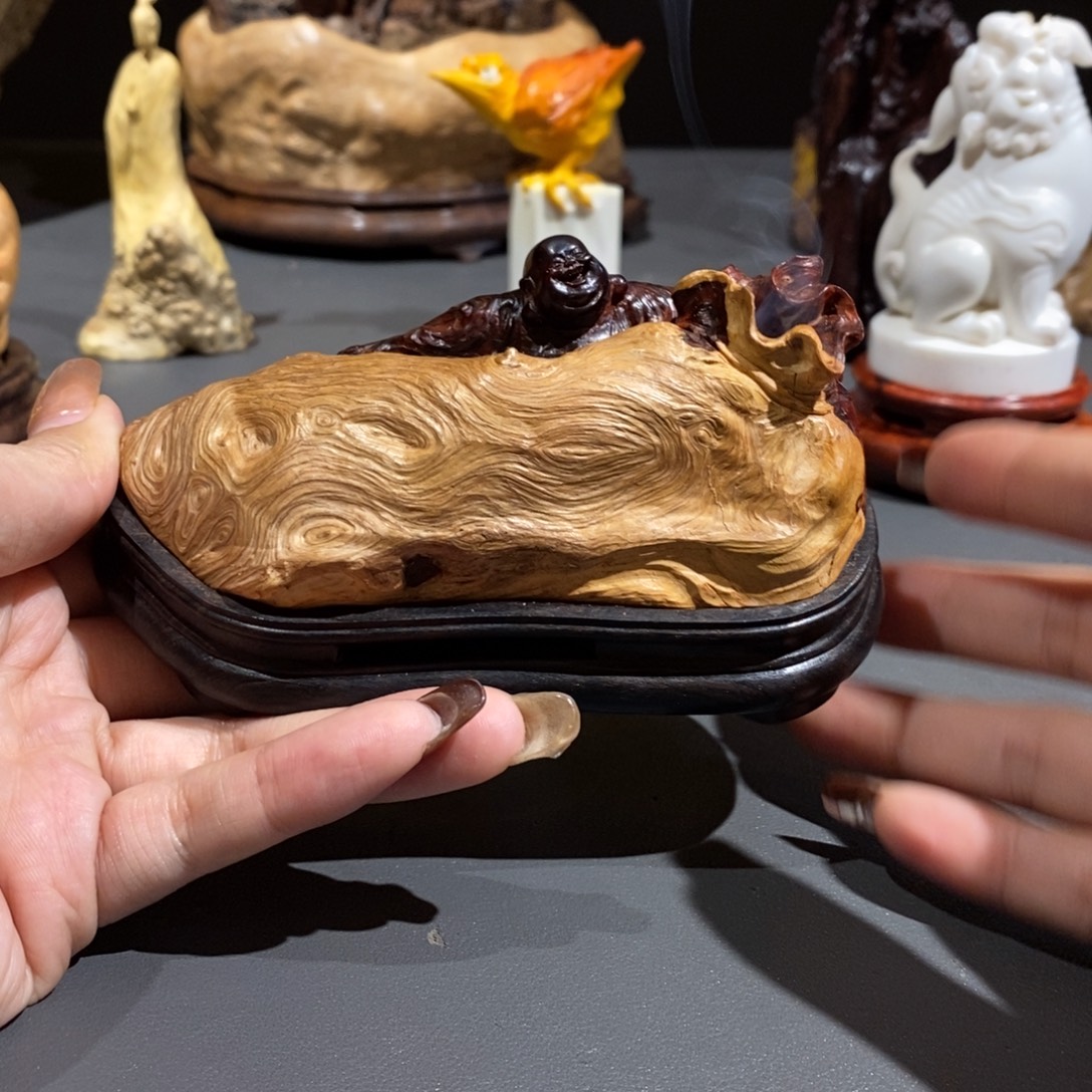 S***r檀香紫檀（小叶紫檀）弥勒香炉摆件俏色