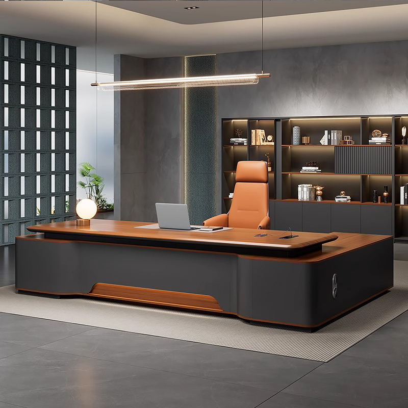 老板办公桌轻奢高级感吸塑桌面大班台简约现代总裁桌经理桌椅组合