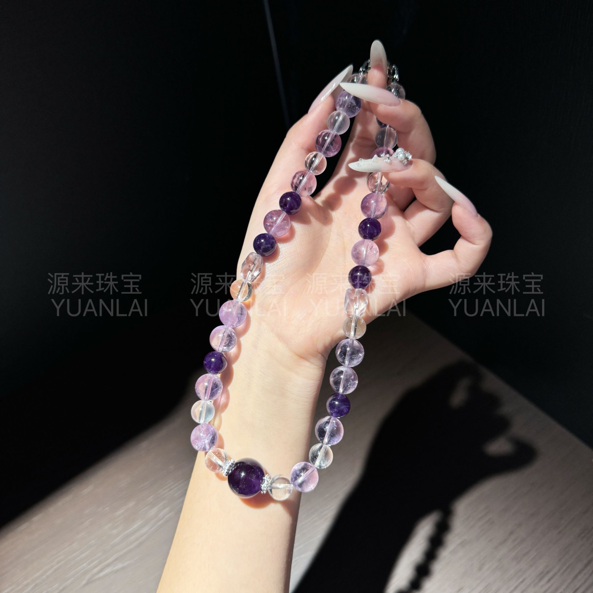 YYZ480*梦萦粉紫*天然白水晶紫水晶项链E