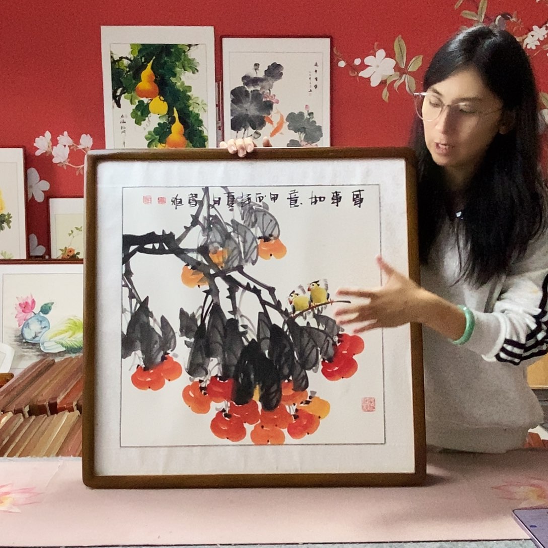 国画手写手绘带框包邮国画作品62✖️62
