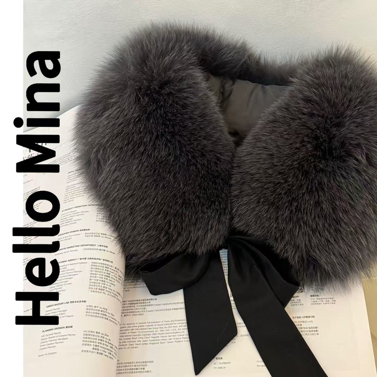 11533韩版蝴蝶结围巾毛毛领