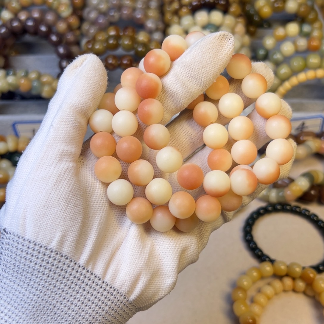 手串菩提根/象牙果磨砂橘粉卡12
