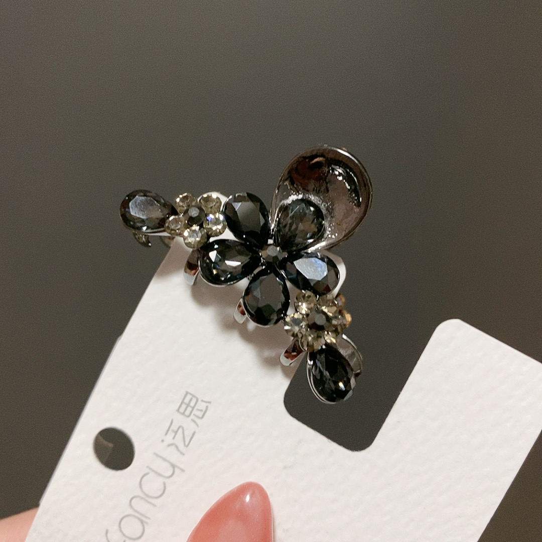 泛思0911黑色花朵3.7公分抓夹刘海侧边夹精致碎发夹小抓夹